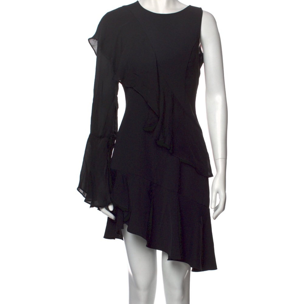Parker Black Ruffle Asymmetrical One Sleeve Dress Sz 2 Small